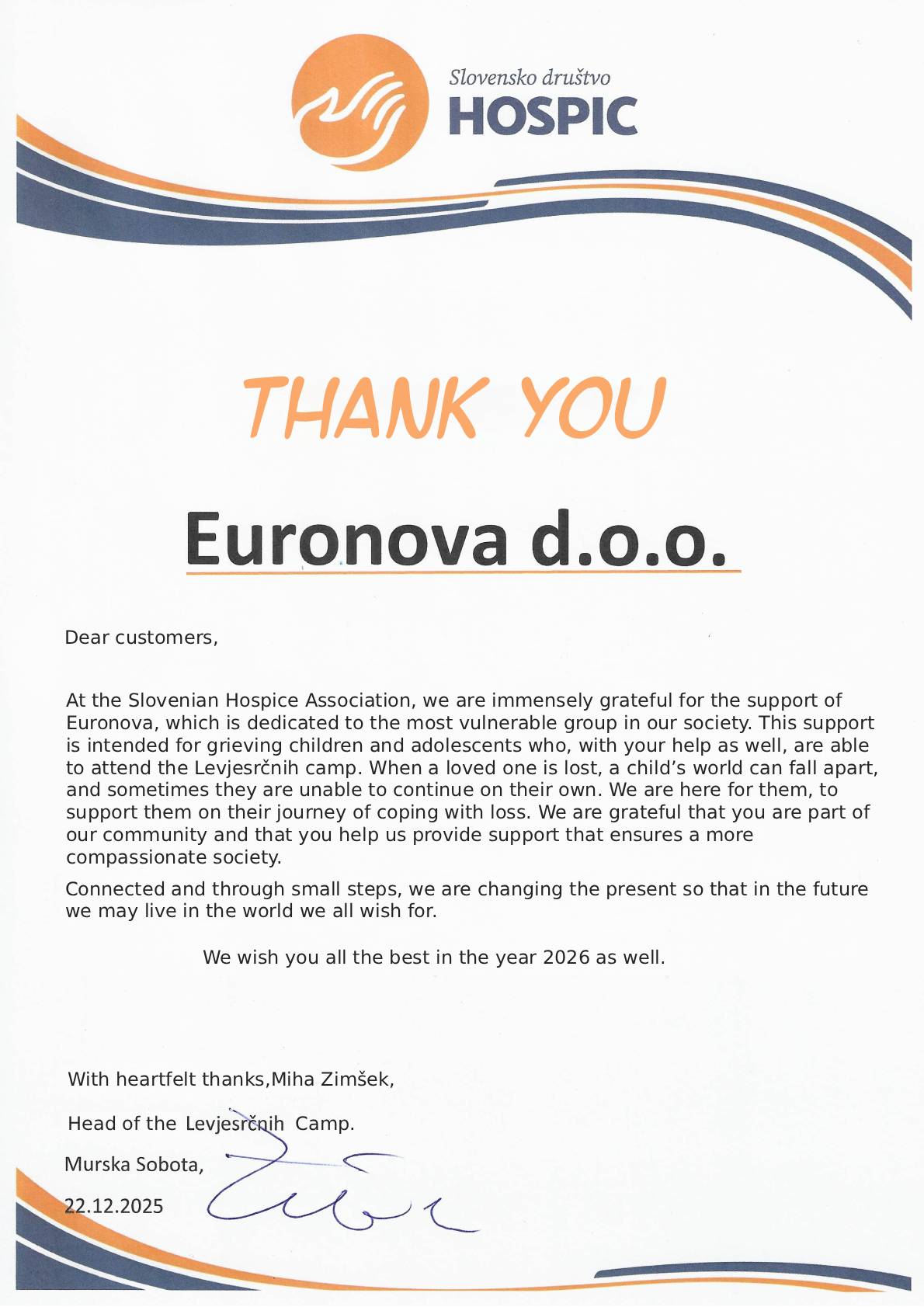 Thanks to customers and suppliers of Euronova d.o.o.